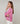 Trójkolorowy sweter z okrągłym dekoltem z wełny merynosów - Candy Pink